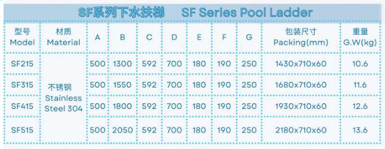 SF215 스테인리스 스틸 수영장 사다리