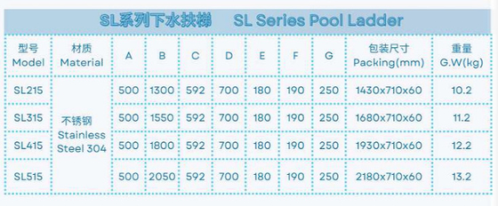 SL215 스테인리스 스틸 수영장 사다리