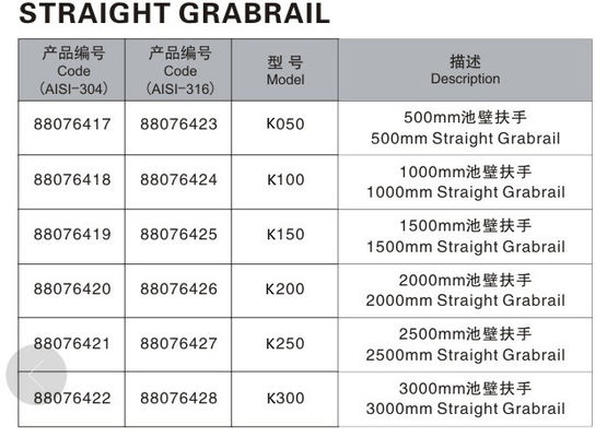 똑바로 SS304 벽 1.0mm 수영풀 횡령 가로장