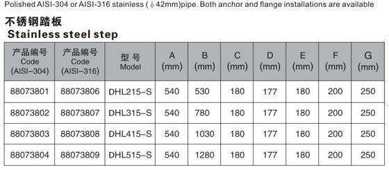 3 단계 1.2mm 316 스테인리스 수영풀 사다리
