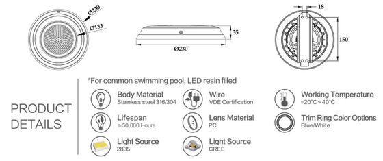 4 철사 230mm RGB 12W IP68 12v 수영풀은 점화합니다